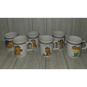 Vtg 1978 Garfield Coffee Mugs 6 SNACKATHON The Games Cats Play Enesco Olympics